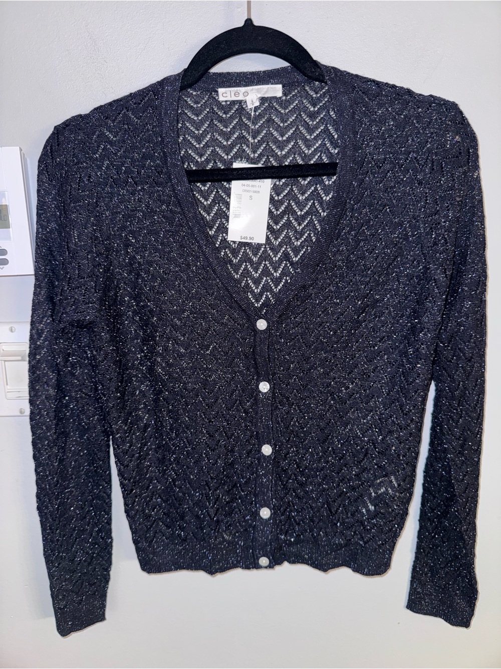Cleo Sparkly Navy V-Neck Button Cardigan